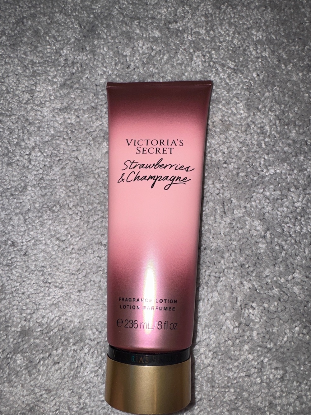 Victoria's Secret Strawberries & Champagne Lotion - Pink Gradient with Gold Cap